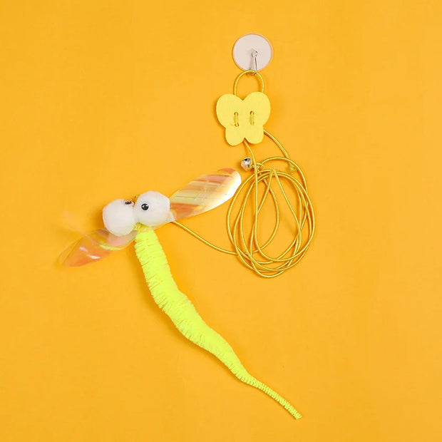 Hanging Door Bouncing Interactive Cat Toy Feather Stick Retractable Cat Teaser Wand Toy with Suction Cup Interactive Cat Toy