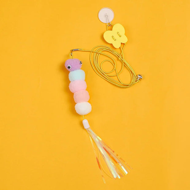 Hanging Door Bouncing Interactive Cat Toy Feather Stick Retractable Cat Teaser Wand Toy with Suction Cup Interactive Cat Toy
