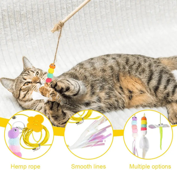 Hanging Door Bouncing Interactive Cat Toy Feather Stick Retractable Cat Teaser Wand Toy with Suction Cup Interactive Cat Toy
