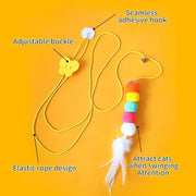 Hanging Door Bouncing Interactive Cat Toy Feather Stick Retractable Cat Teaser Wand Toy with Suction Cup Interactive Cat Toy