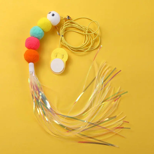 Hanging Door Bouncing Interactive Cat Toy Feather Stick Retractable Cat Teaser Wand Toy with Suction Cup Interactive Cat Toy