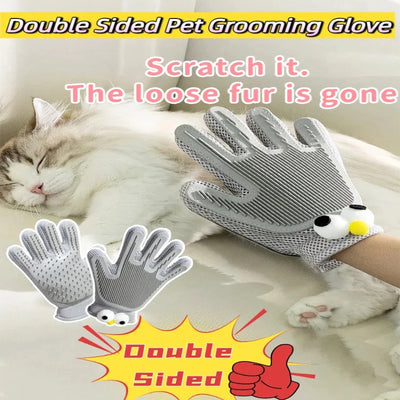 Double Sided Pet Grooming Glove for Cats Dogs Silicone Deshedding Massage Brush Glove Bathing Shedding Tool with Fur Remover