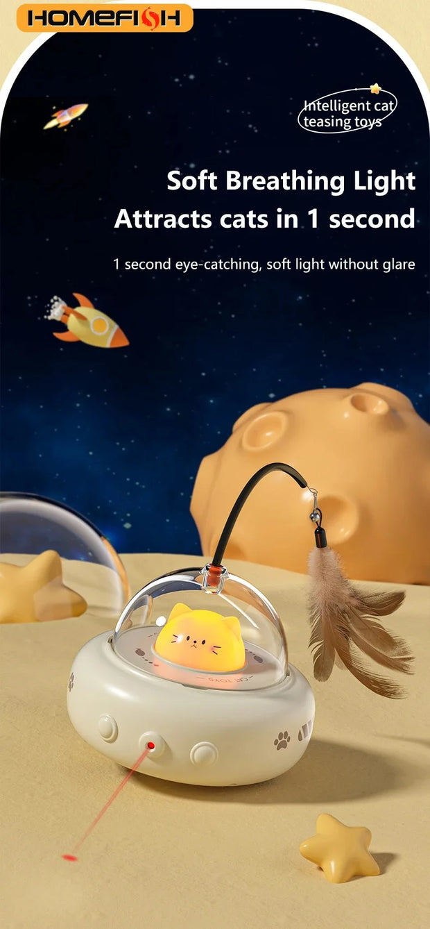 Smart Teaser Cat Toy Electric UFO Cat Teaser Stick With Bell Training Pet Toys Replaceable Feather Interactive Cat Supplies