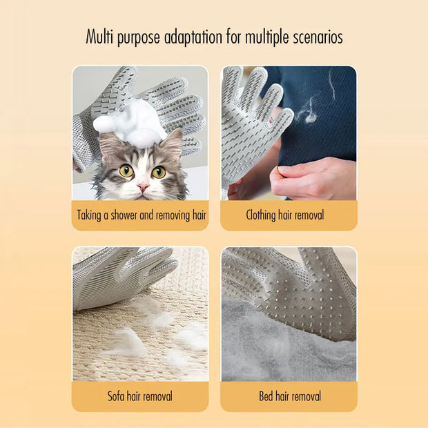 Double Sided Pet Grooming Glove for Cats Dogs Silicone Deshedding Massage Brush Glove Bathing Shedding Tool with Fur Remover