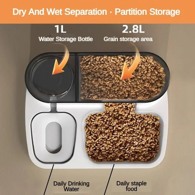 2 in 1 Pet Automatic Feeder Dry Food Storage Container Large Plastic Visible Pet Water Fountain Automatic Pet Food Dispenser