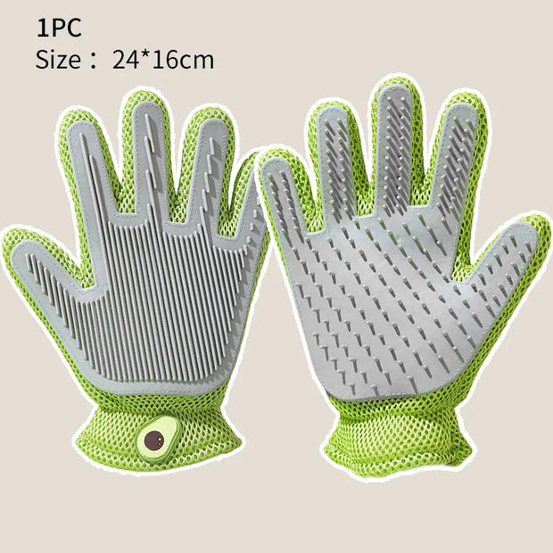 Double Sided Pet Grooming Glove for Cats Dogs Silicone Deshedding Massage Brush Glove Bathing Shedding Tool with Fur Remover