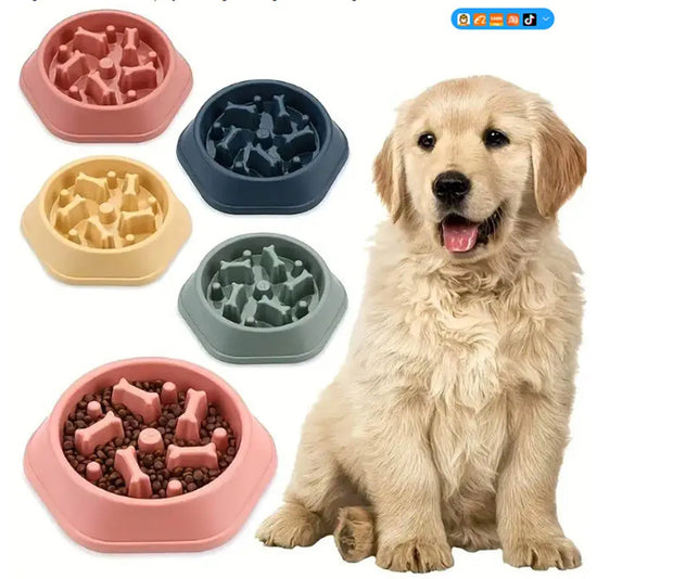 PP material dog and cat slow food bowl non-slip pet feeding bowl small dog large dog food bowl cat bowl anti-choking bowl