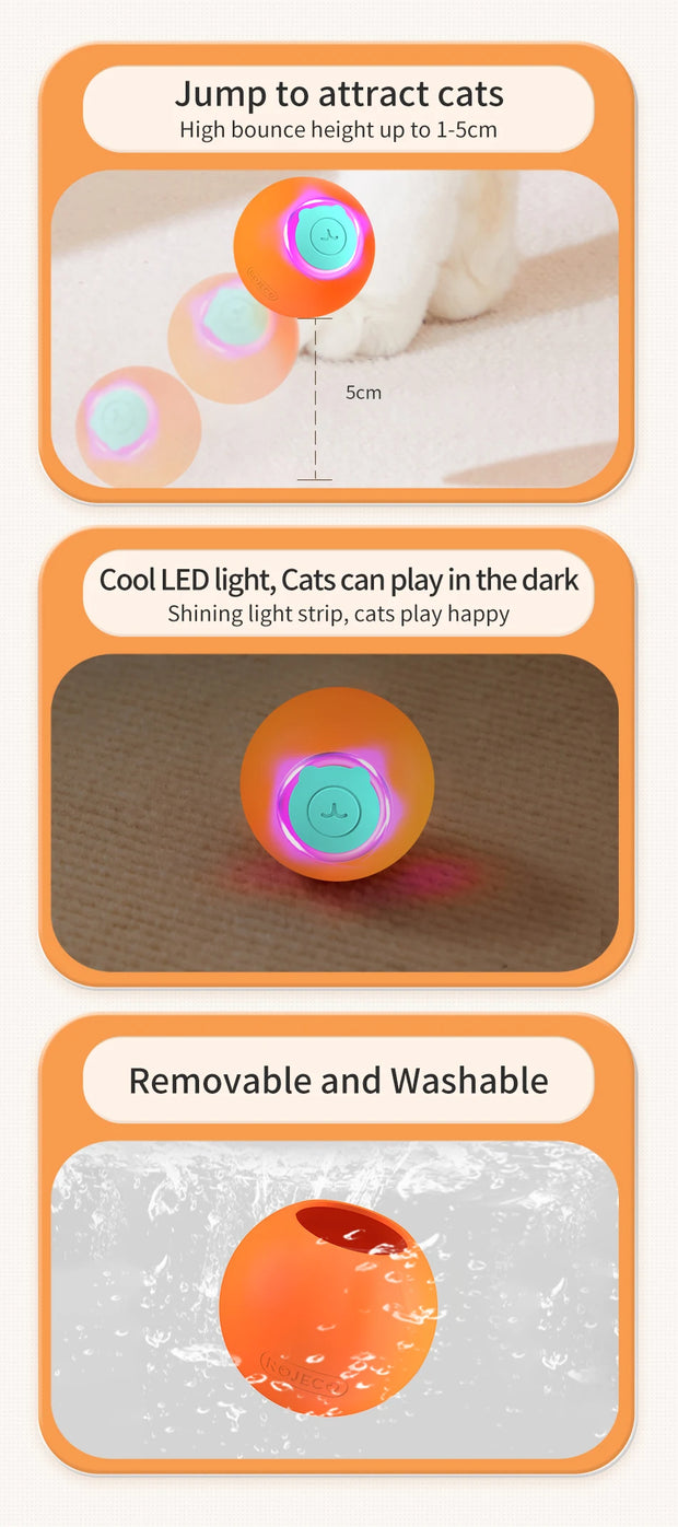 ROJECO Cat Toys Smart Interactive Cat Bouncing Ball Automatic Rolling Ball Training Self-moving Electric Toy Dog Pet Accessories