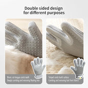 Double Sided Pet Grooming Glove for Cats Dogs Silicone Deshedding Massage Brush Glove Bathing Shedding Tool with Fur Remover