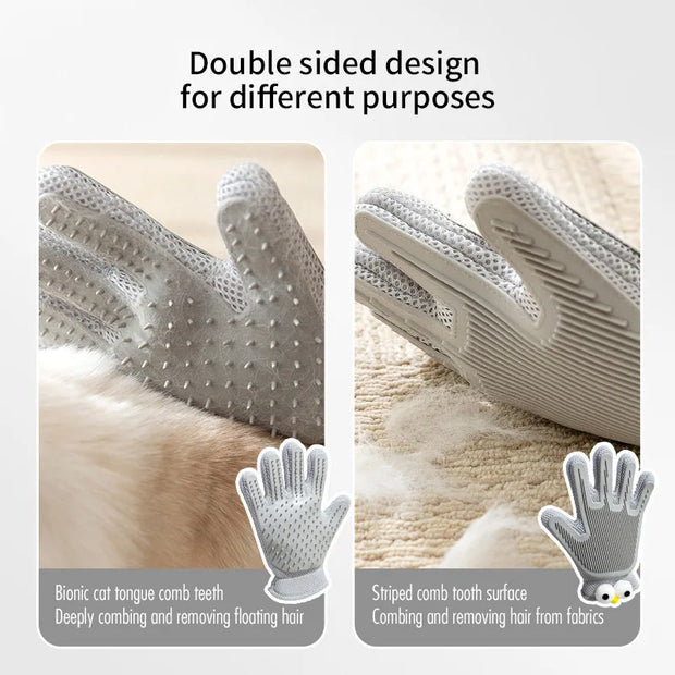 Double Sided Pet Grooming Glove for Cats Dogs Silicone Deshedding Massage Brush Glove Bathing Shedding Tool with Fur Remover
