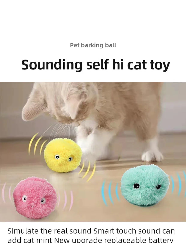 Wholesale Interactive Ball Smart Cat Toys Plush Electric Catnip Training Toy Kitten Touch Sounding Pet Product Squeak Toy Ball