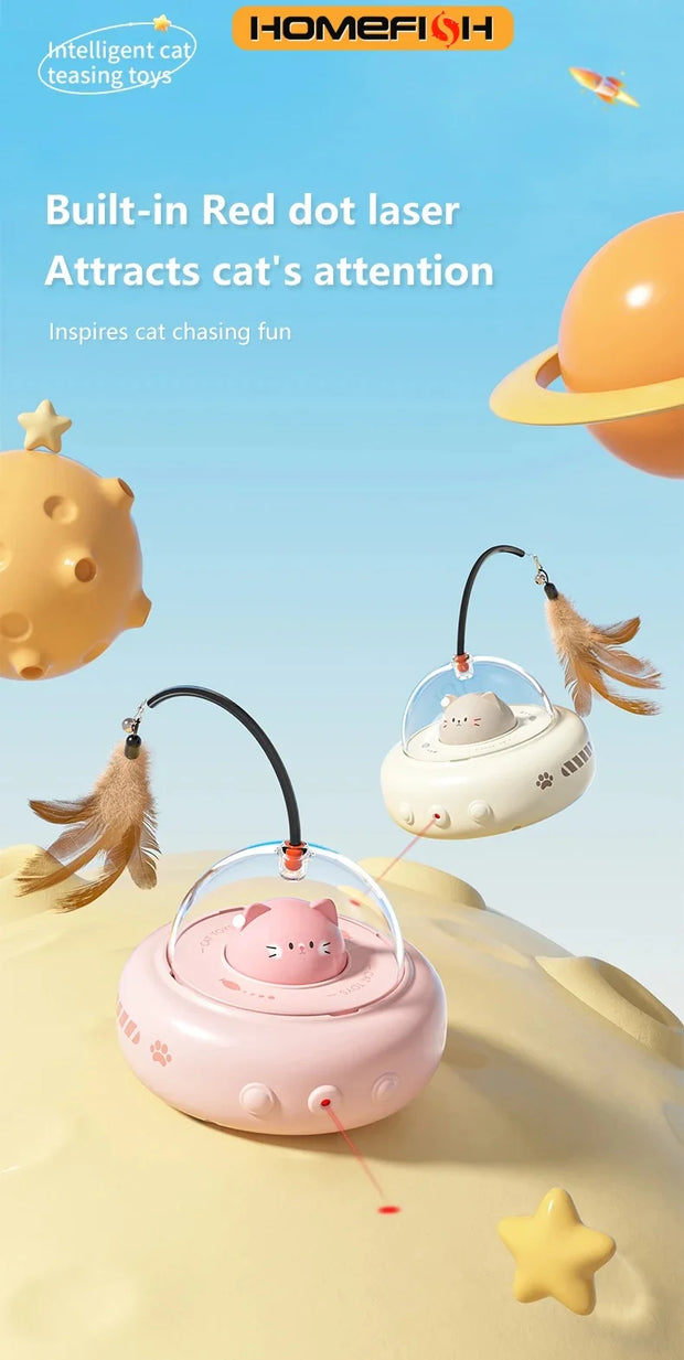 Smart Teaser Cat Toy Electric UFO Cat Teaser Stick With Bell Training Pet Toys Replaceable Feather Interactive Cat Supplies