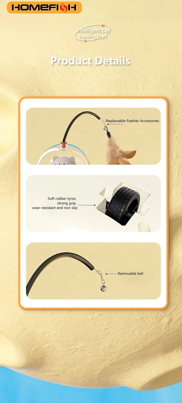 Smart Teaser Cat Toy Electric UFO Cat Teaser Stick With Bell Training Pet Toys Replaceable Feather Interactive Cat Supplies