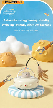 Smart Teaser Cat Toy Electric UFO Cat Teaser Stick With Bell Training Pet Toys Replaceable Feather Interactive Cat Supplies