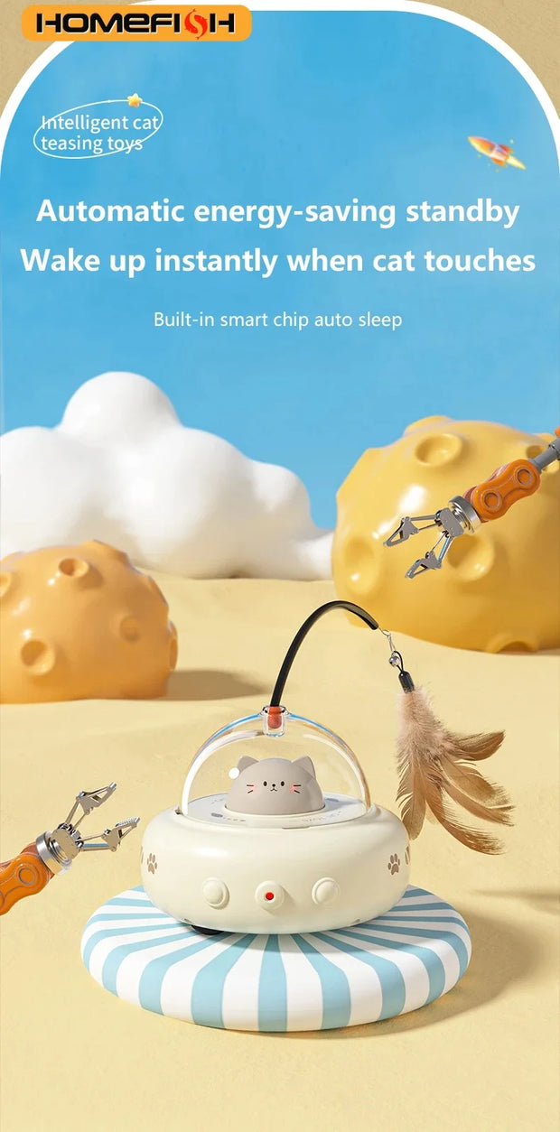 Smart Teaser Cat Toy Electric UFO Cat Teaser Stick With Bell Training Pet Toys Replaceable Feather Interactive Cat Supplies