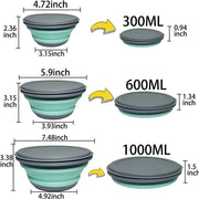 3 PCS/Set Camping Bowl Foldable Silicone Collapsible Bowl Lunch Box Salad Bowl Lid Expandable Food Storage Container Bento Box