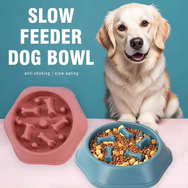 PP material dog and cat slow food bowl non-slip pet feeding bowl small dog large dog food bowl cat bowl anti-choking bowl