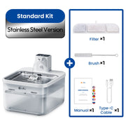 DownyPaws 2.5L Automatic Stainless Steel Cat Water Fountain 4000mAh Wireless Pet Drinker Battery & Sensor 2 in 1 Dispenser