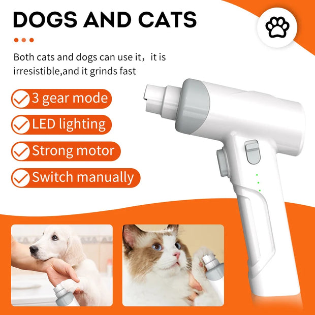 Electric Pet Nail Grinder USB Rechargeable Dog Nail Clipper Painless Trimmer with Polisher Wheel for Small Large Pets Supplies